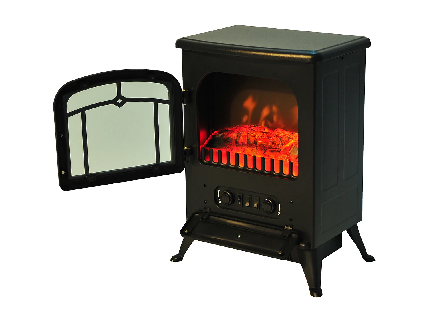 Cheminée électrique poêle style rétro thermostat 1000-2000 W noir