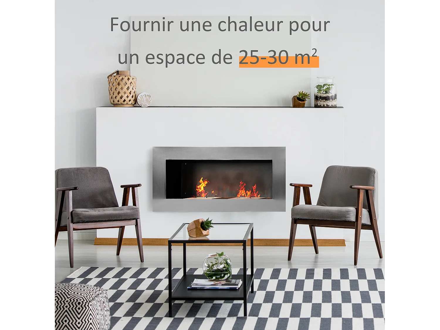 Cheminée bioéthanol murale design Bauhaus double brûleur 3 L 110L x 14l x 54H cm couverture 25-30 m² acier inox. brossé