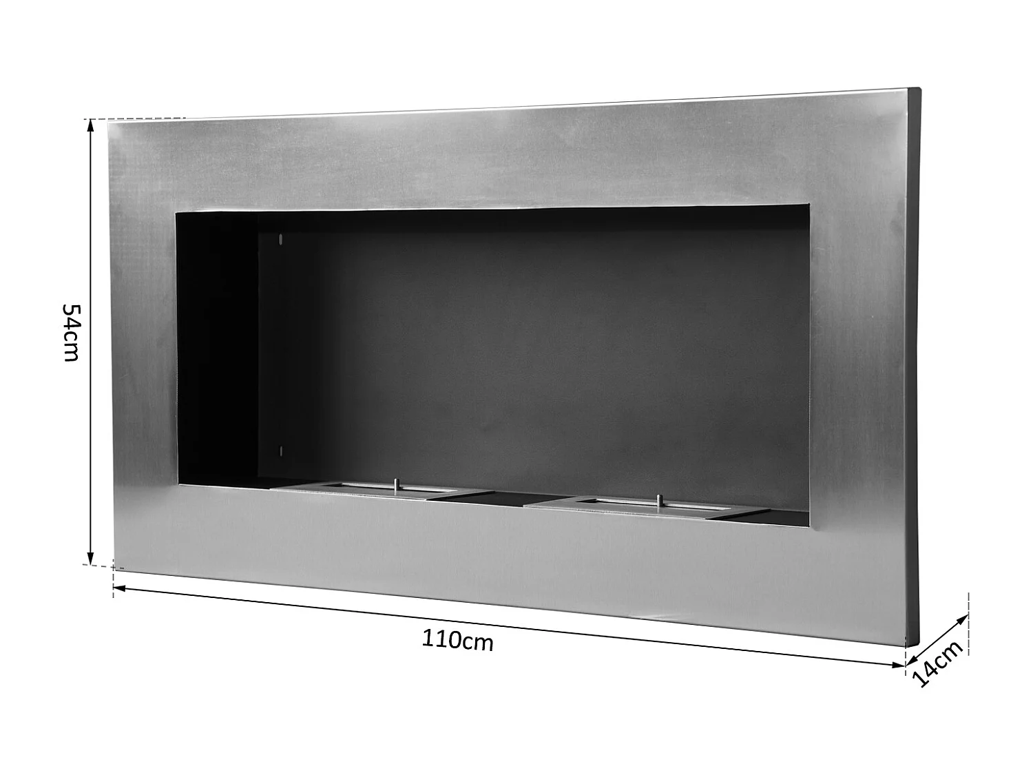 Cheminée bioéthanol murale design Bauhaus double brûleur 3 L 110L x 14l x 54H cm couverture 25-30 m² acier inox. brossé