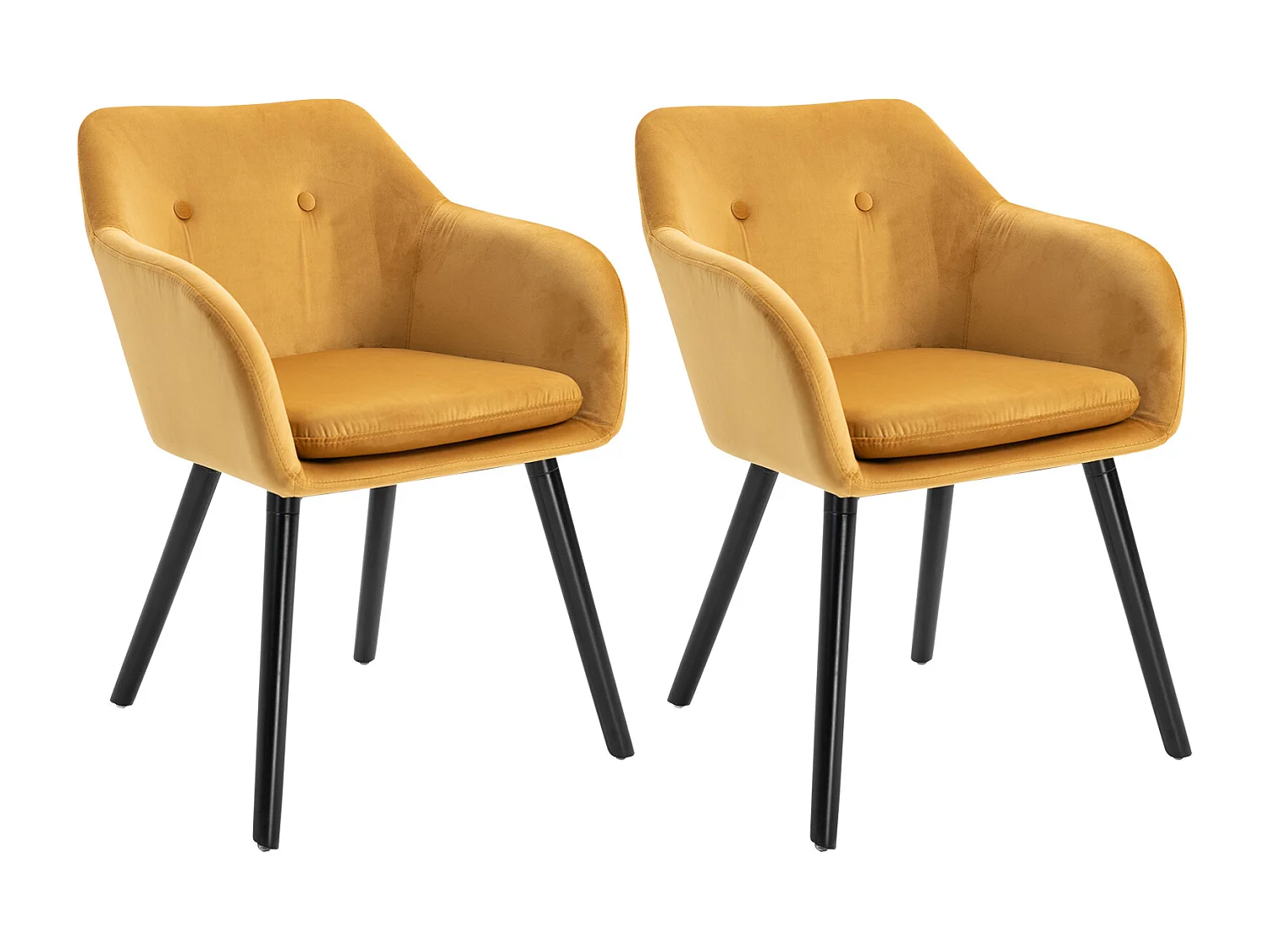 Chaises de visiteur design scandinave - lot de 2 chaises - pieds effilés bois noir - assise dossier accoudoirs ergonomiques velours moutarde