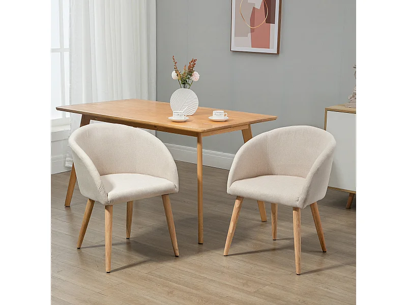 HOMCOM Chaises de visiteur design scandinave - lot de 2 chaises - pieds inclinés effilés bois caoutchouc - assise dossier accoudoirs ergonomiques aspect lin beige