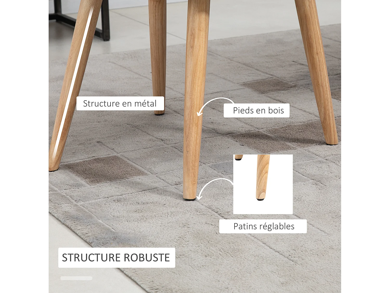 HOMCOM Chaises de visiteur design scandinave - lot de 2 chaises - pieds inclinés effilés bois caoutchouc - assise dossier accoudoirs ergonomiques aspect lin beige