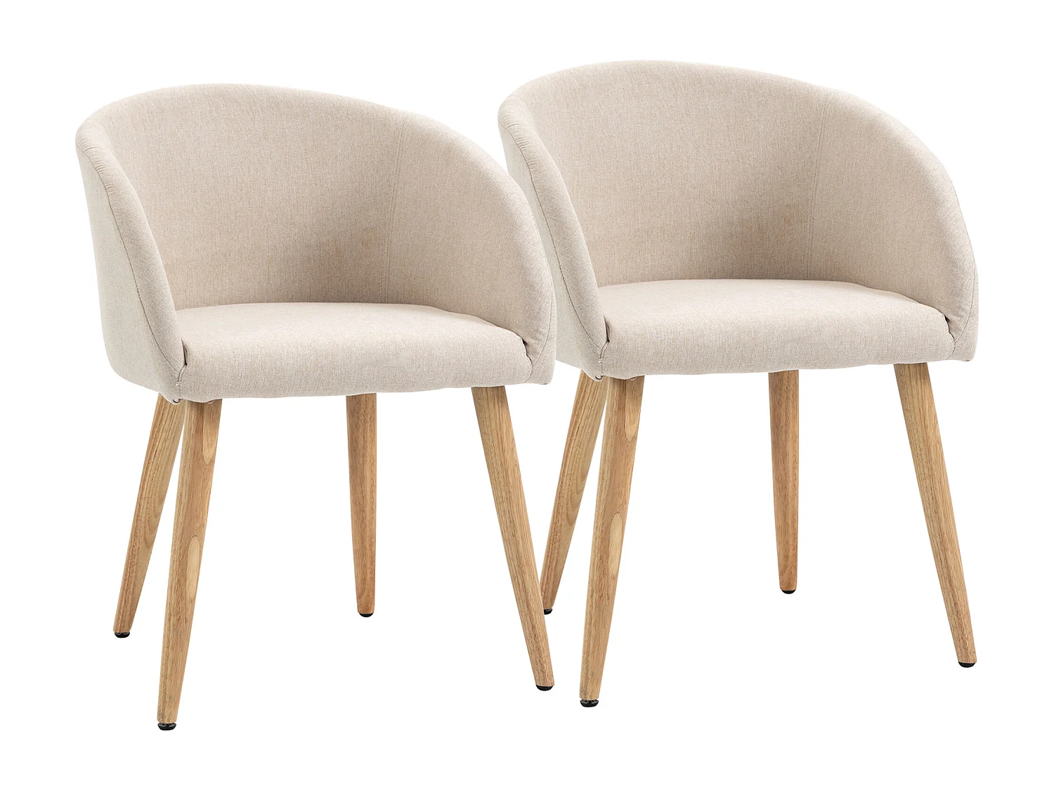 HOMCOM Chaises de visiteur design scandinave - lot de 2 chaises - pieds inclinés effilés bois caoutchouc - assise dossier accoudoirs ergonomiques aspect lin beige