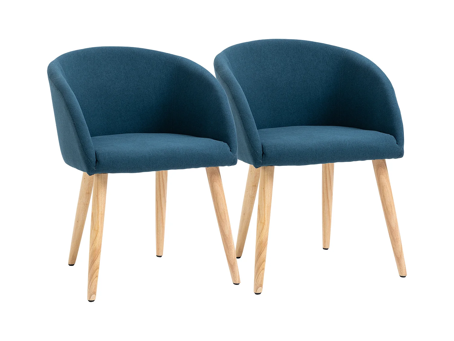 HOMCOM Chaises de visiteur design scandinave - lot de 2 chaises - pieds inclinés effilés bois caoutchouc - assise dossier accoudoirs ergonomiques aspect lin bleu canard