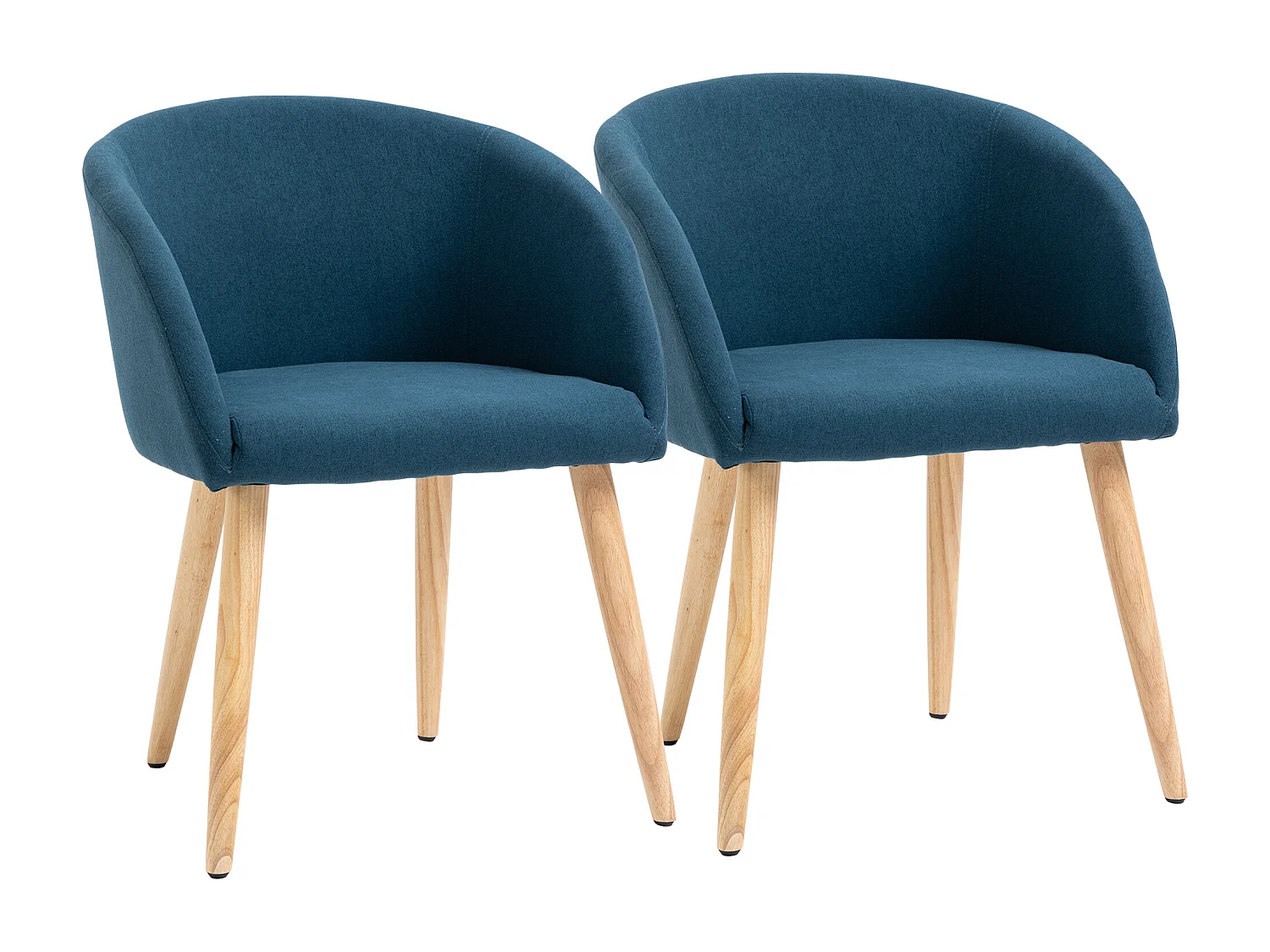 HOMCOM Chaie de viiteur deign candinave - lot de 2 chaie - pied incliné effilé boi caoutchouc - aie doier accoudoir ergonomique apect lin bleu canard