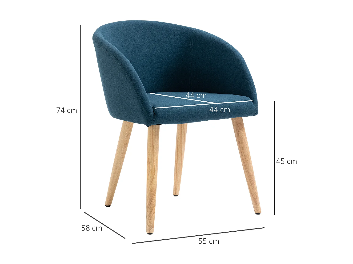 HOMCOM Chaie de viiteur deign candinave - lot de 2 chaie - pied incliné effilé boi caoutchouc - aie doier accoudoir ergonomique apect lin bleu canard