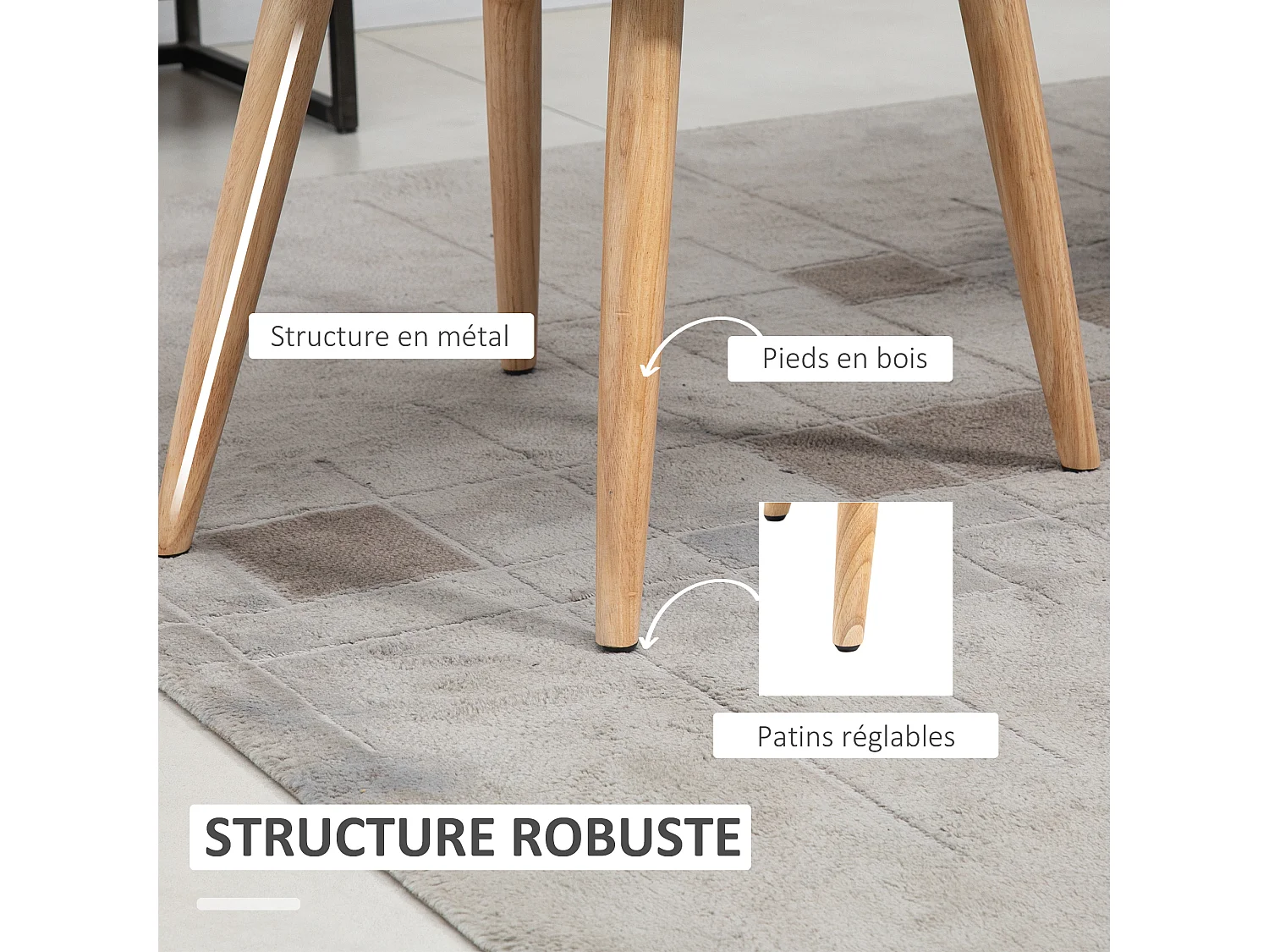 HOMCOM Chaie de viiteur deign candinave - lot de 2 chaie - pied incliné effilé boi caoutchouc - aie doier accoudoir ergonomique apect lin bleu canard