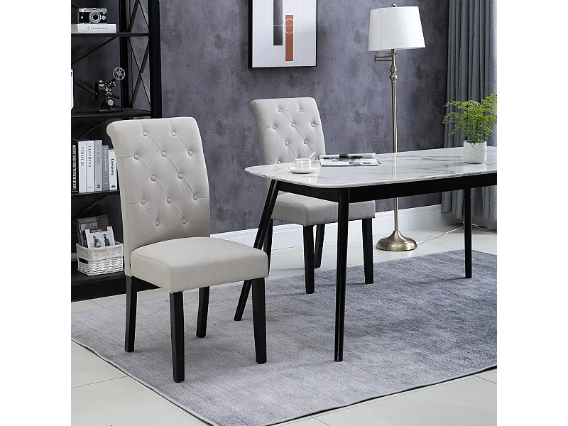 Lot de 2 chaises de salle à manger grand confort pieds en bois lin 47 x 61 x 101 cm gris clair