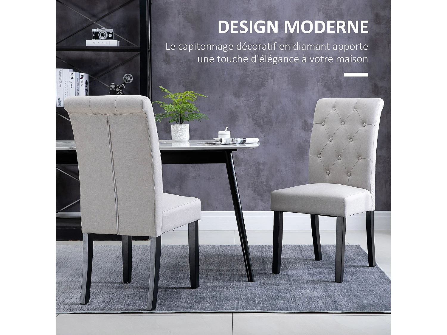 Lot de 2 chaises de salle à manger grand confort pieds en bois lin 47 x 61 x 101 cm gris clair