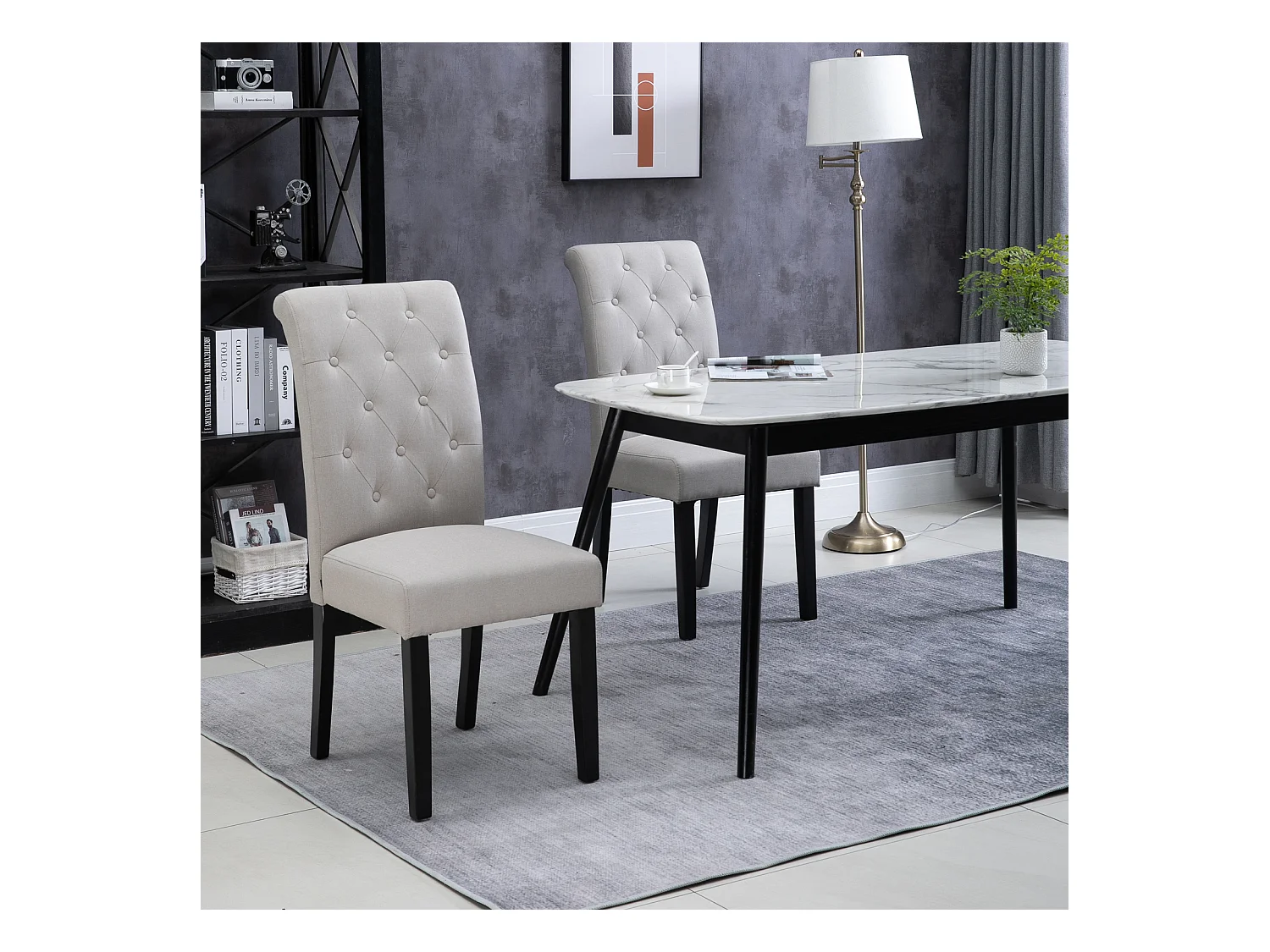 Lot de 2 chaises de salle à manger grand confort pieds en bois lin 47 x 61 x 101 cm gris clair