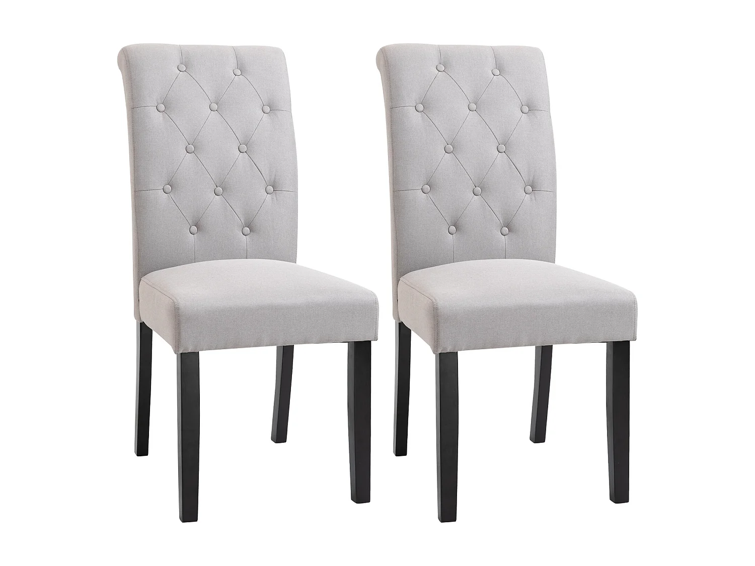 Lot de 2 chaises de salle à manger grand confort pieds en bois lin 47 x 61 x 101 cm gris clair