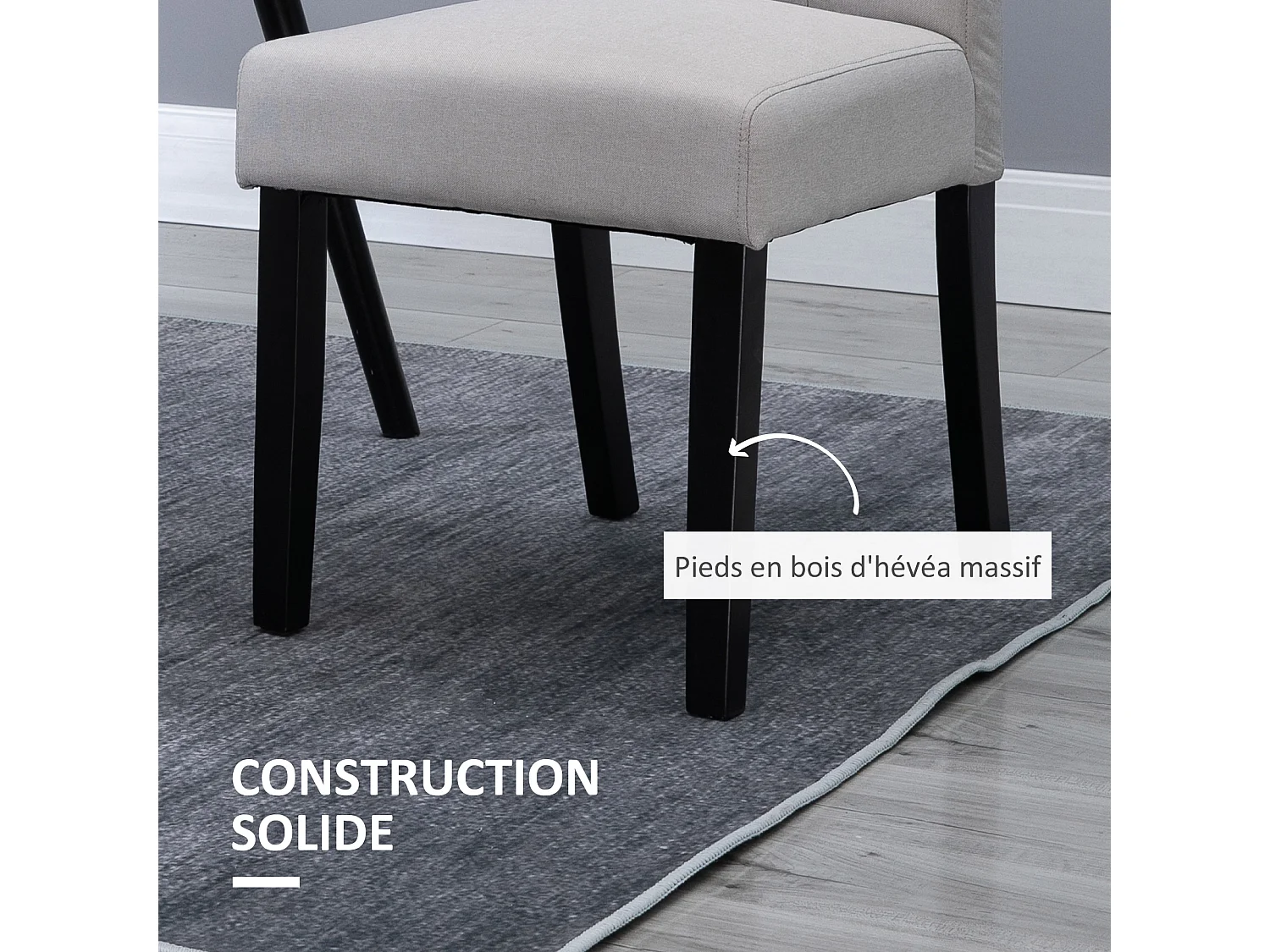 Lot de 2 chaises de salle à manger grand confort pieds en bois lin 47 x 61 x 101 cm gris clair