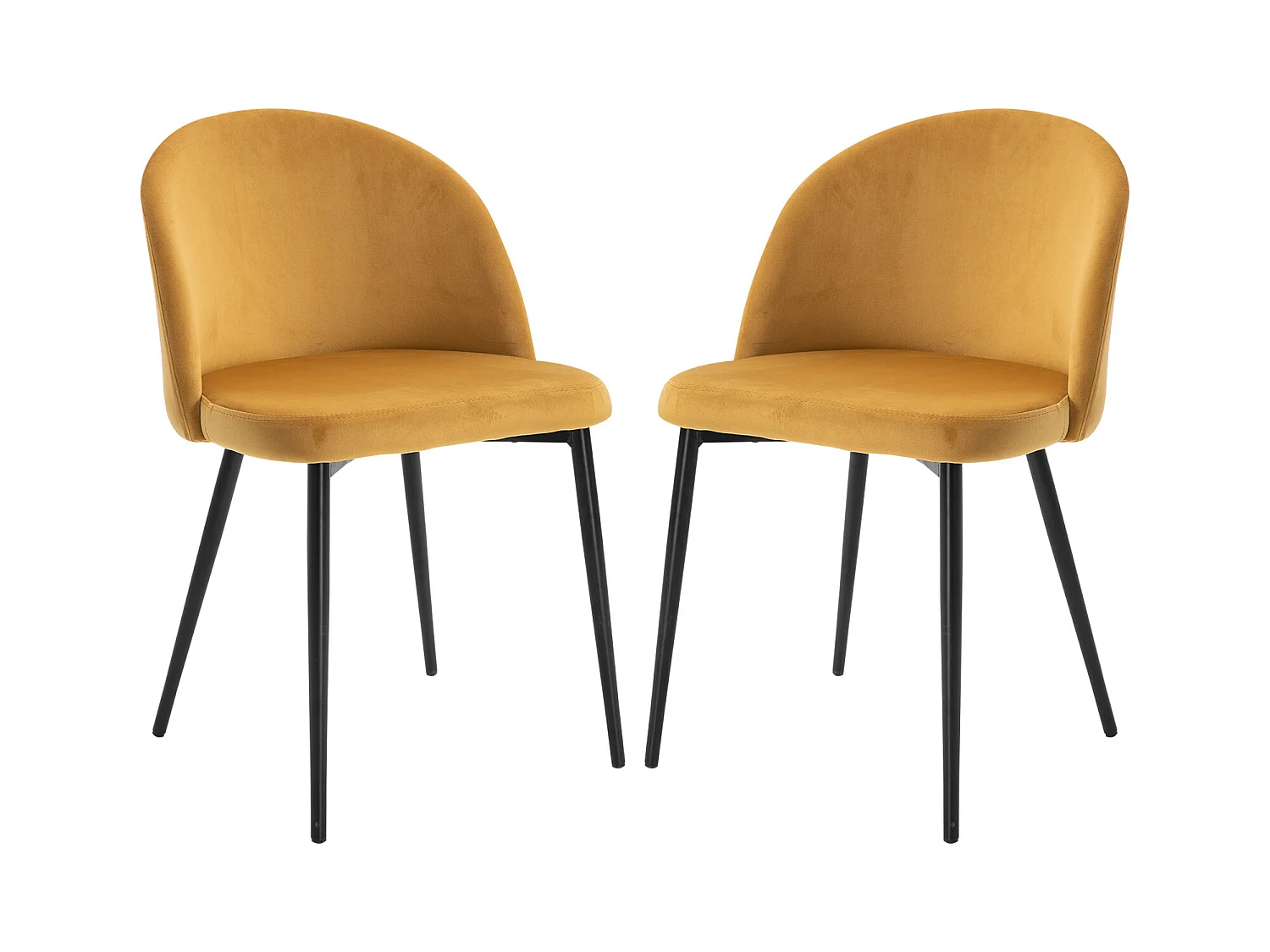 Chaises de visiteur design scandinave - lot de 2 chaises - pieds effilés métal noir - assise dossier ergonomique velours moutarde