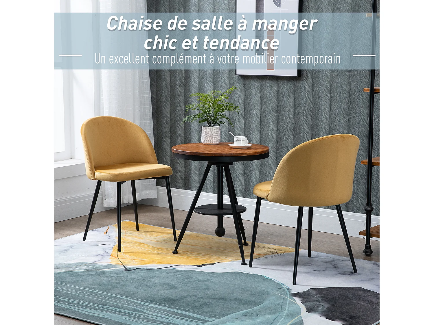 Chaises de visiteur design scandinave - lot de 2 chaises - pieds effilés métal noir - assise dossier ergonomique velours moutarde