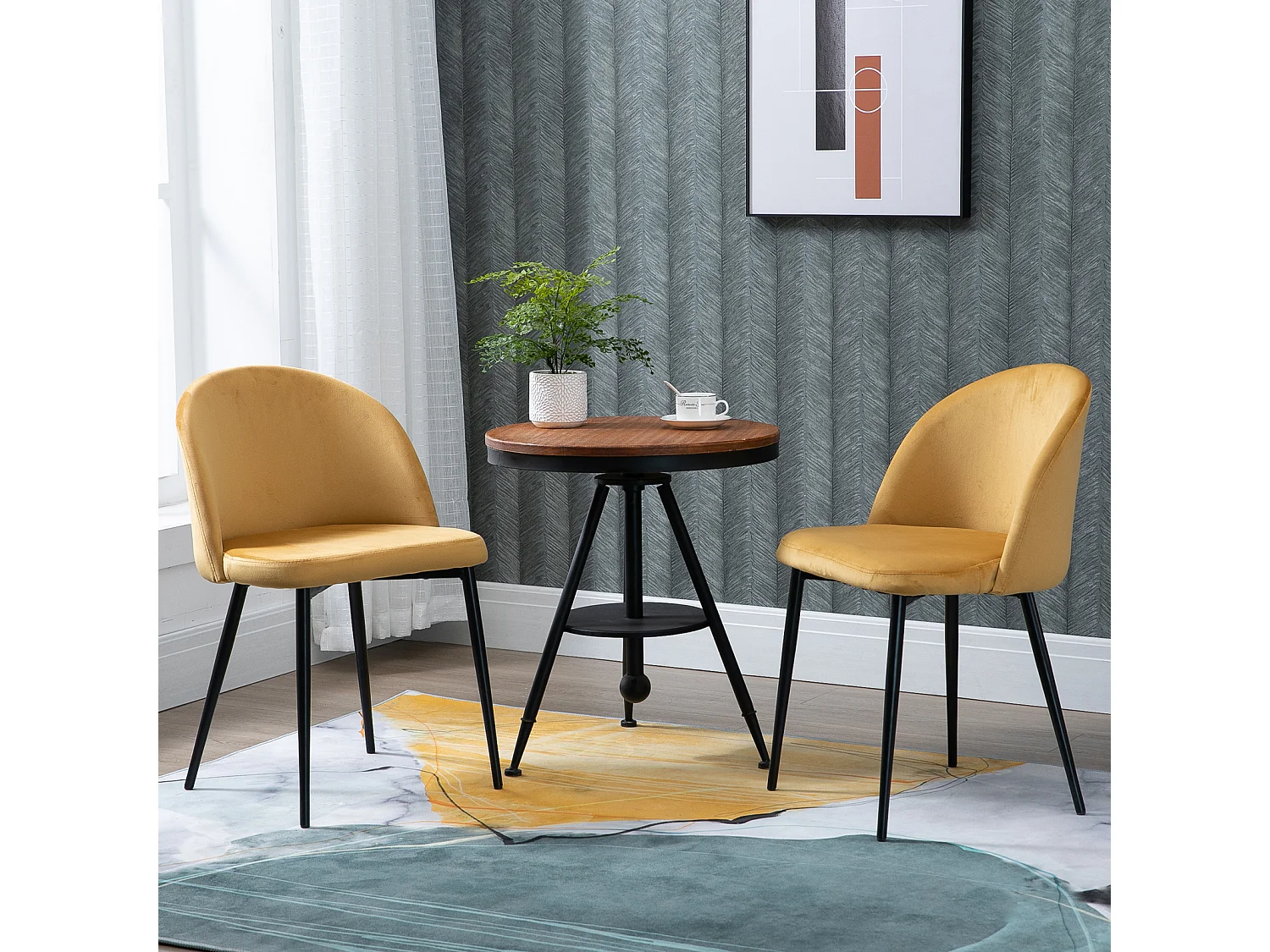 Chaises de visiteur design scandinave - lot de 2 chaises - pieds effilés métal noir - assise dossier ergonomique velours moutarde