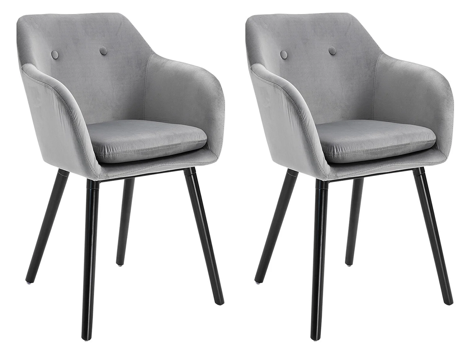 Chaises de visiteur design scandinave - lot de 2 chaises - pieds effilés bois noir - assise dossier accoudoirs ergonomiques velours gris