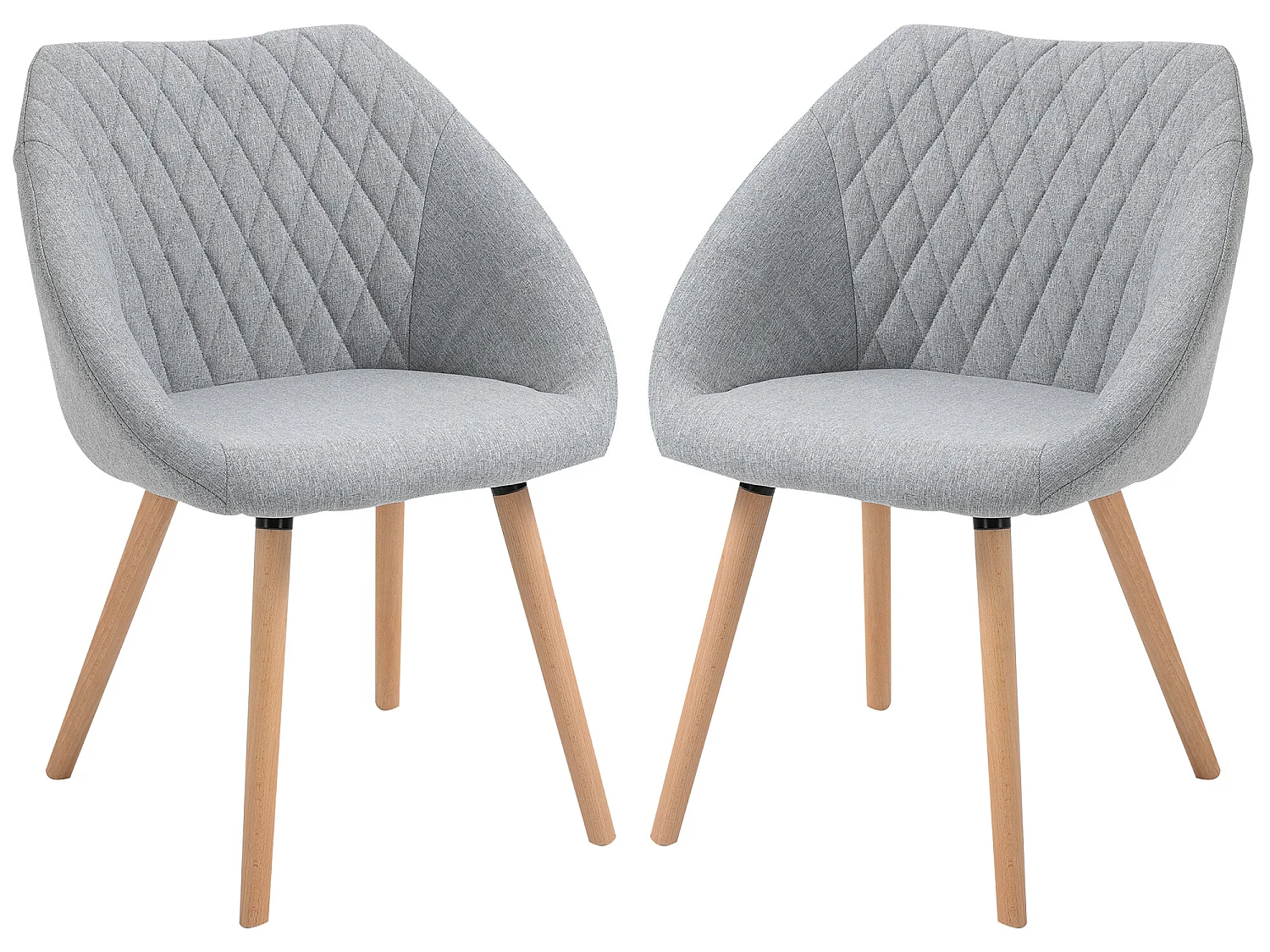 Chaises de visiteur design scandinave - lot de 2 chaises - pieds effilés bois hêtre - assise dossier accoudoirs ergonomiques lin gris