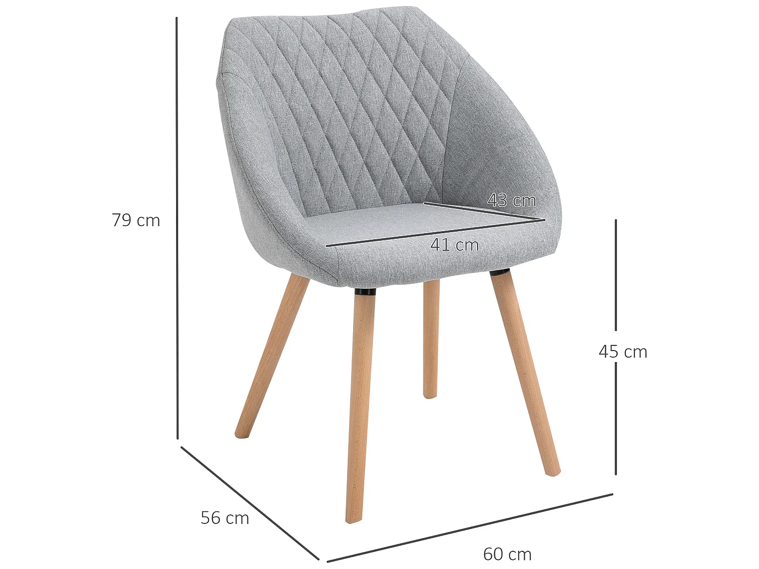 Chaises de visiteur design scandinave - lot de 2 chaises - pieds effilés bois hêtre - assise dossier accoudoirs ergonomiques lin gris