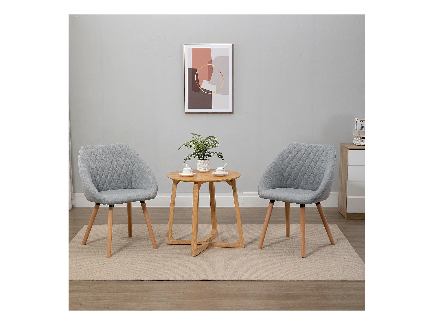 Chaises de visiteur design scandinave - lot de 2 chaises - pieds effilés bois hêtre - assise dossier accoudoirs ergonomiques lin gris