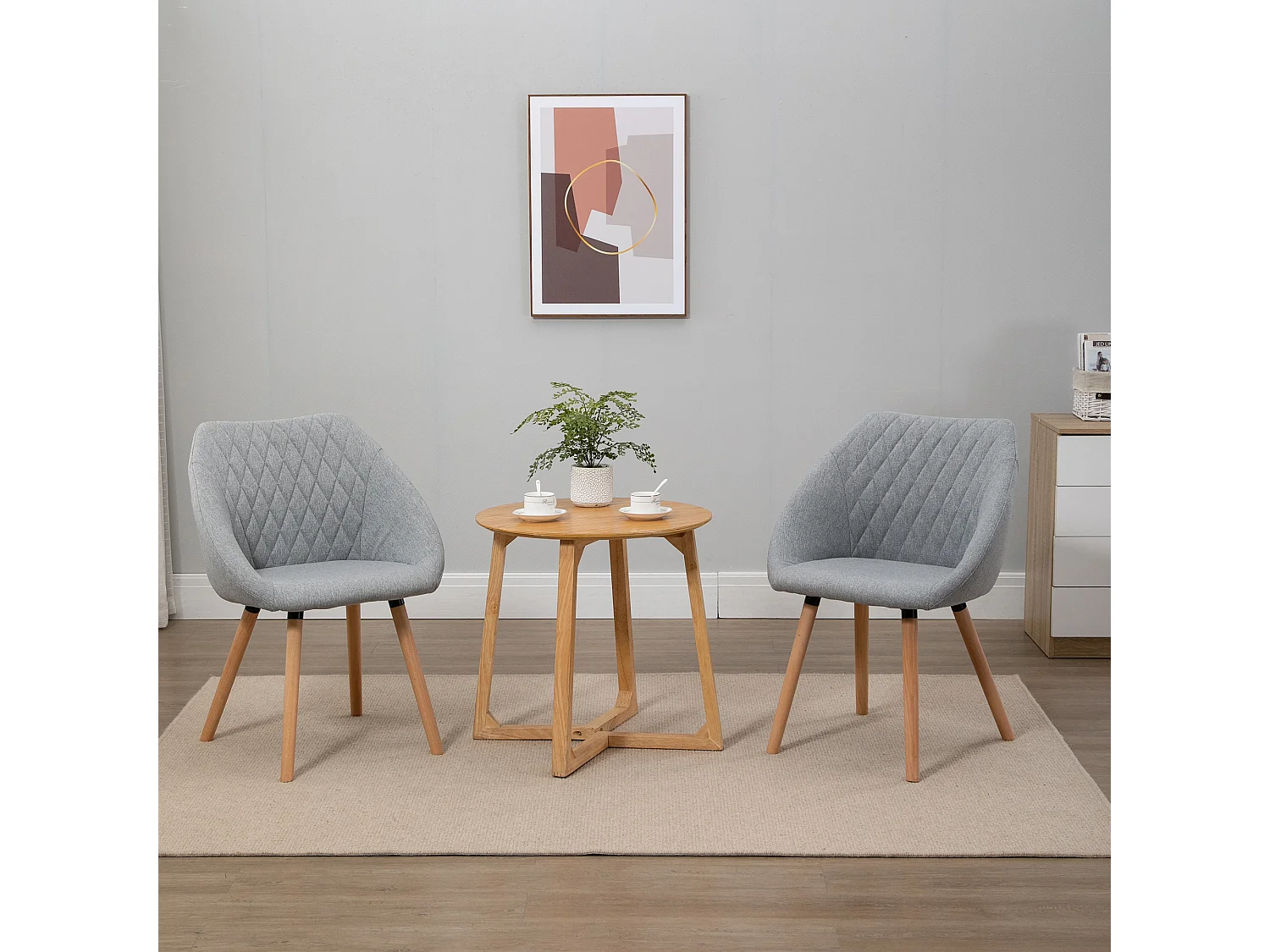Chaises de visiteur design scandinave - lot de 2 chaises - pieds effilés bois hêtre - assise dossier accoudoirs ergonomiques lin gris