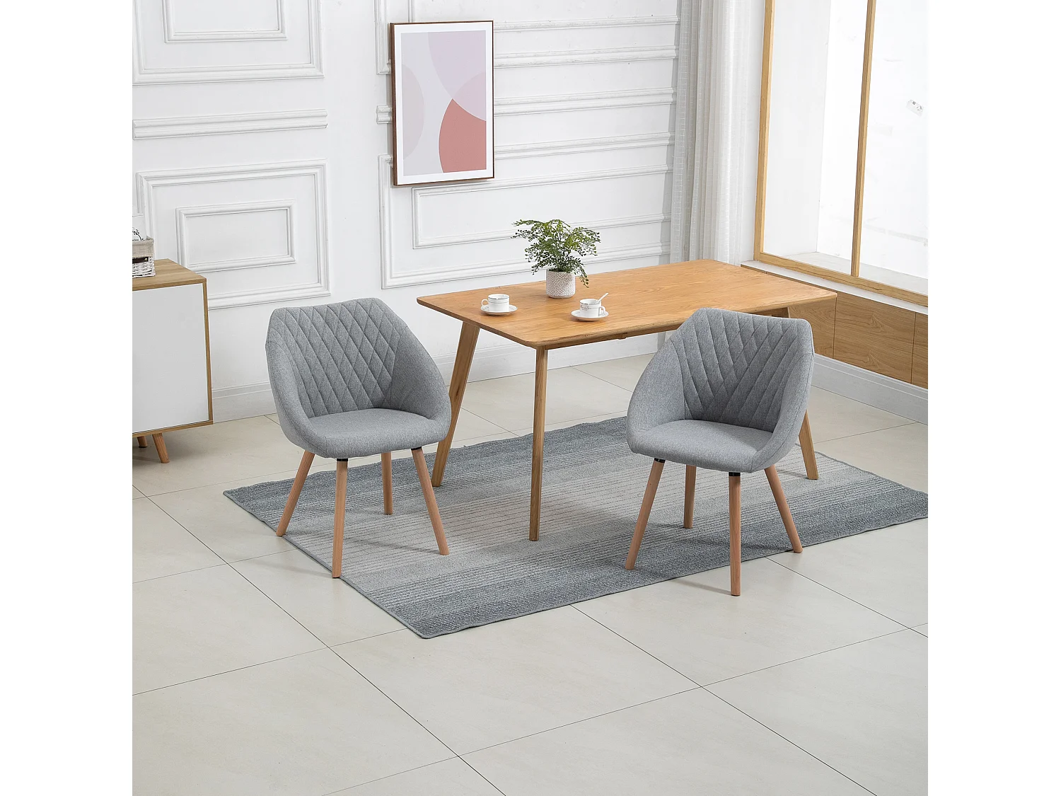 Chaises de visiteur design scandinave - lot de 2 chaises - pieds effilés bois hêtre - assise dossier accoudoirs ergonomiques lin gris