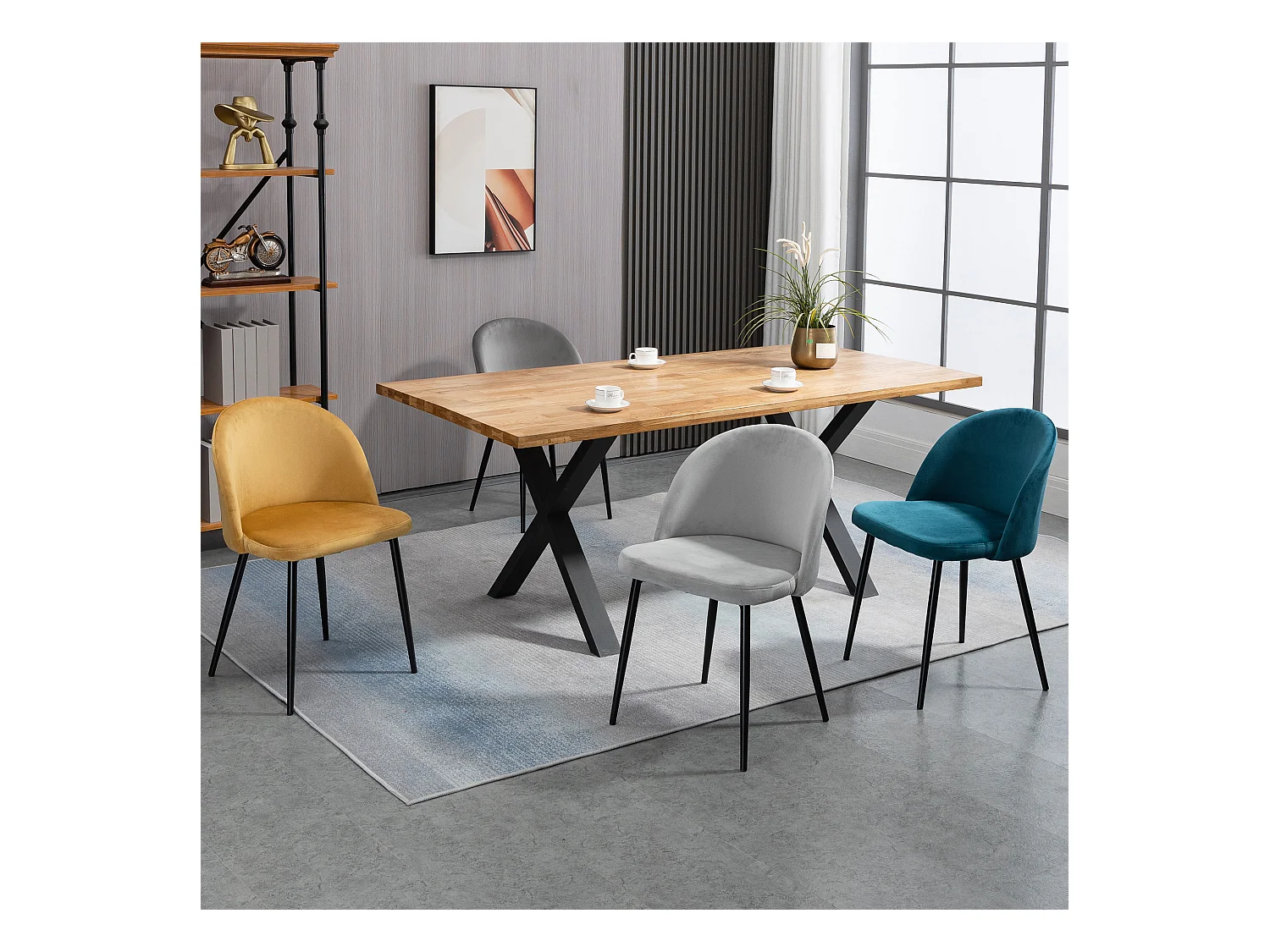 Chaises de visiteur design scandinave - lot de 4 chaises - velours gris bleu canard moutarde