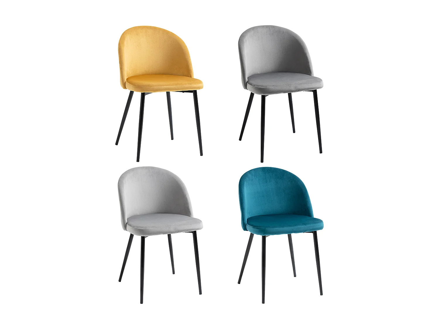 Chaises de visiteur design scandinave - lot de 4 chaises - velours gris bleu canard moutarde