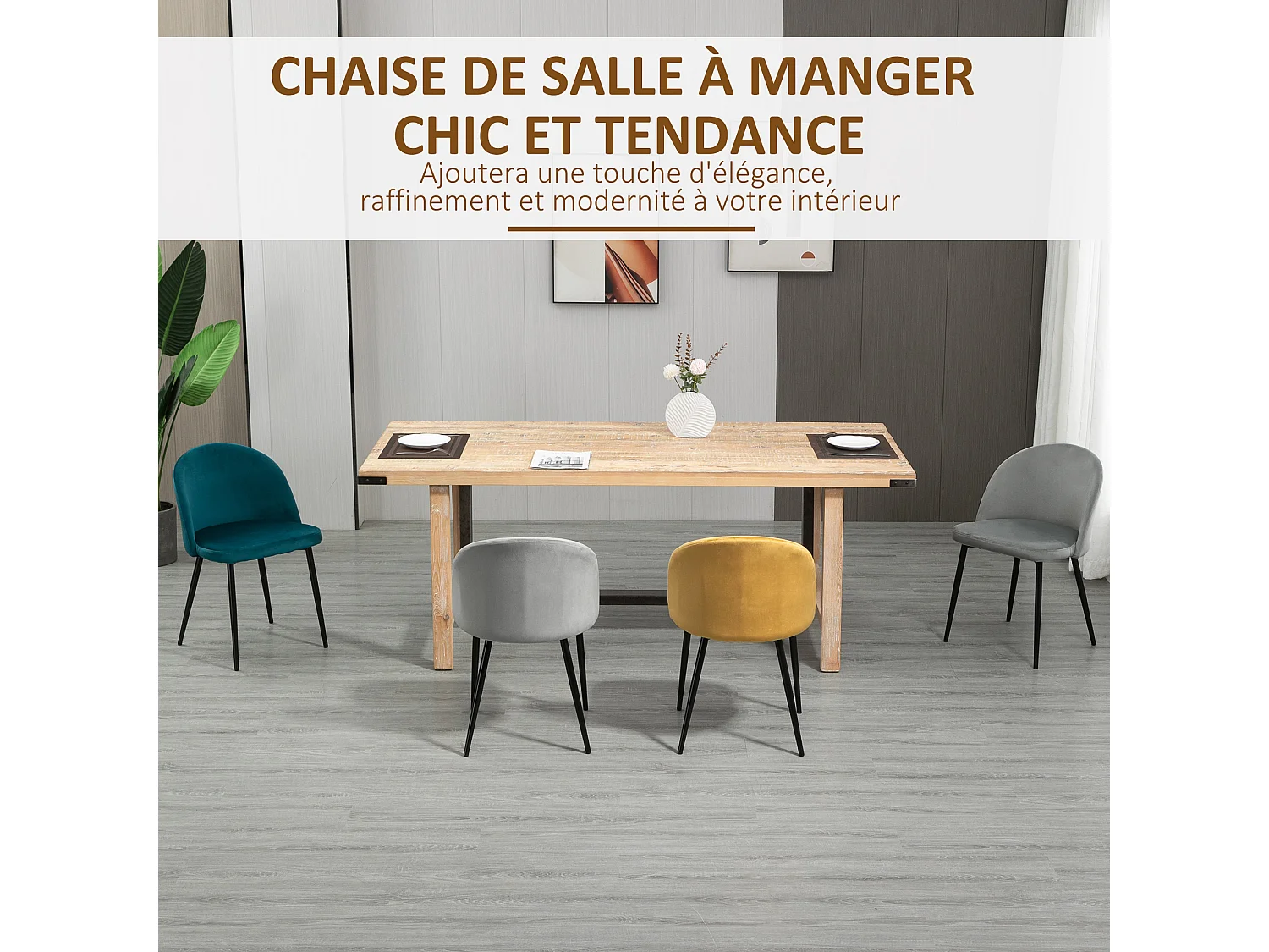 Chaises de visiteur design scandinave - lot de 4 chaises - velours gris bleu canard moutarde