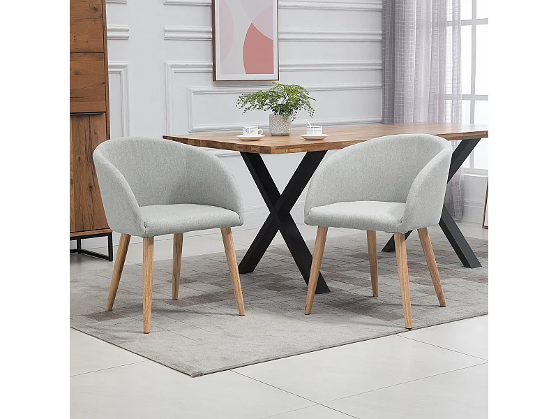 HOMCOM Chaises de visiteur design scandinave - lot de 2 chaises - pieds inclinés effilés bois caoutchouc - assise dossier accoudoirs ergonomiques aspect lin gris