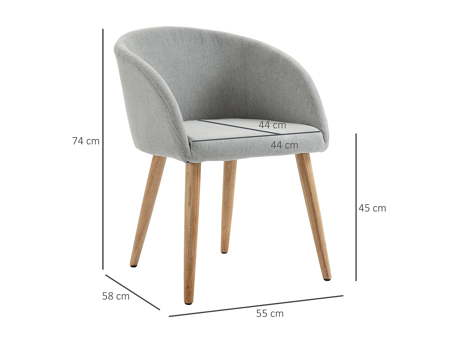 HOMCOM Chaises de visiteur design scandinave - lot de 2 chaises - pieds inclinés effilés bois caoutchouc - assise dossier accoudoirs ergonomiques aspect lin gris