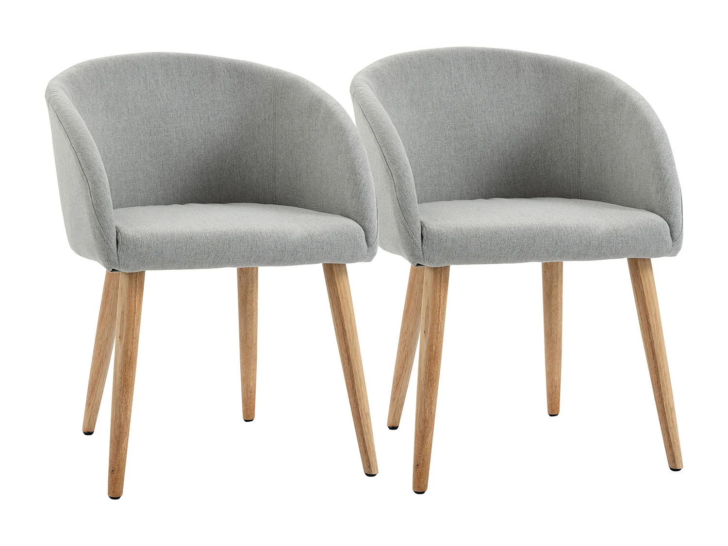 HOMCOM Chaises de visiteur design scandinave - lot de 2 chaises - pieds inclinés effilés bois caoutchouc - assise dossier accoudoirs ergonomiques aspect lin gris