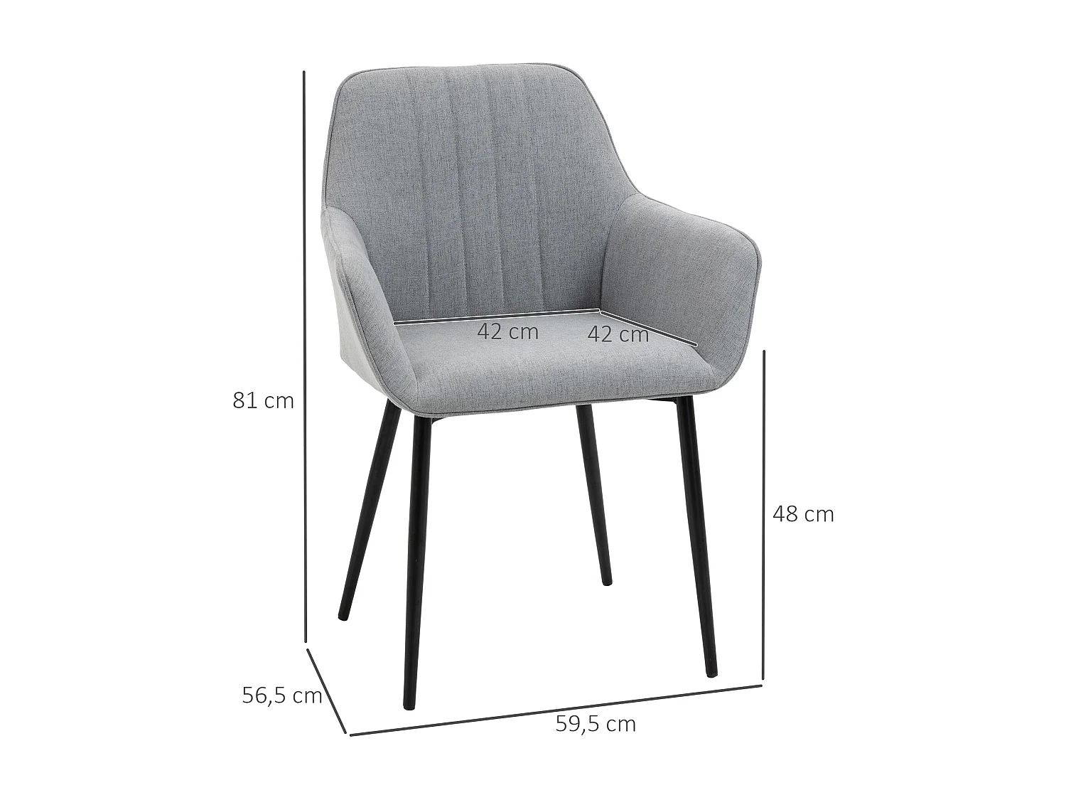 Chaises de visiteur design scandinave - lot de 2 chaises - pieds effilés métal noir - assise dossier accoudoirs ergonomiques lin gris