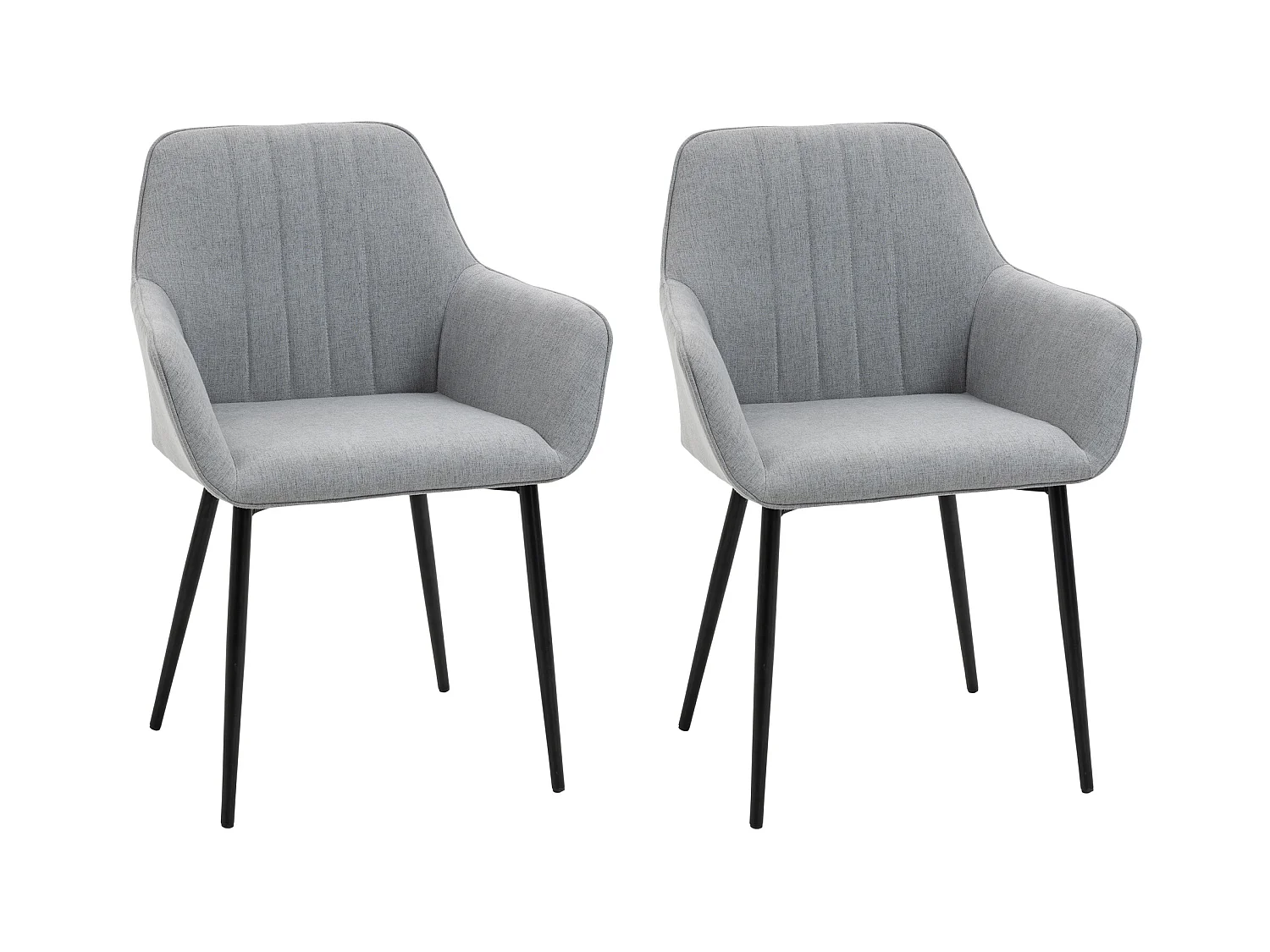 Chaises de visiteur design scandinave - lot de 2 chaises - pieds effilés métal noir - assise dossier accoudoirs ergonomiques lin gris