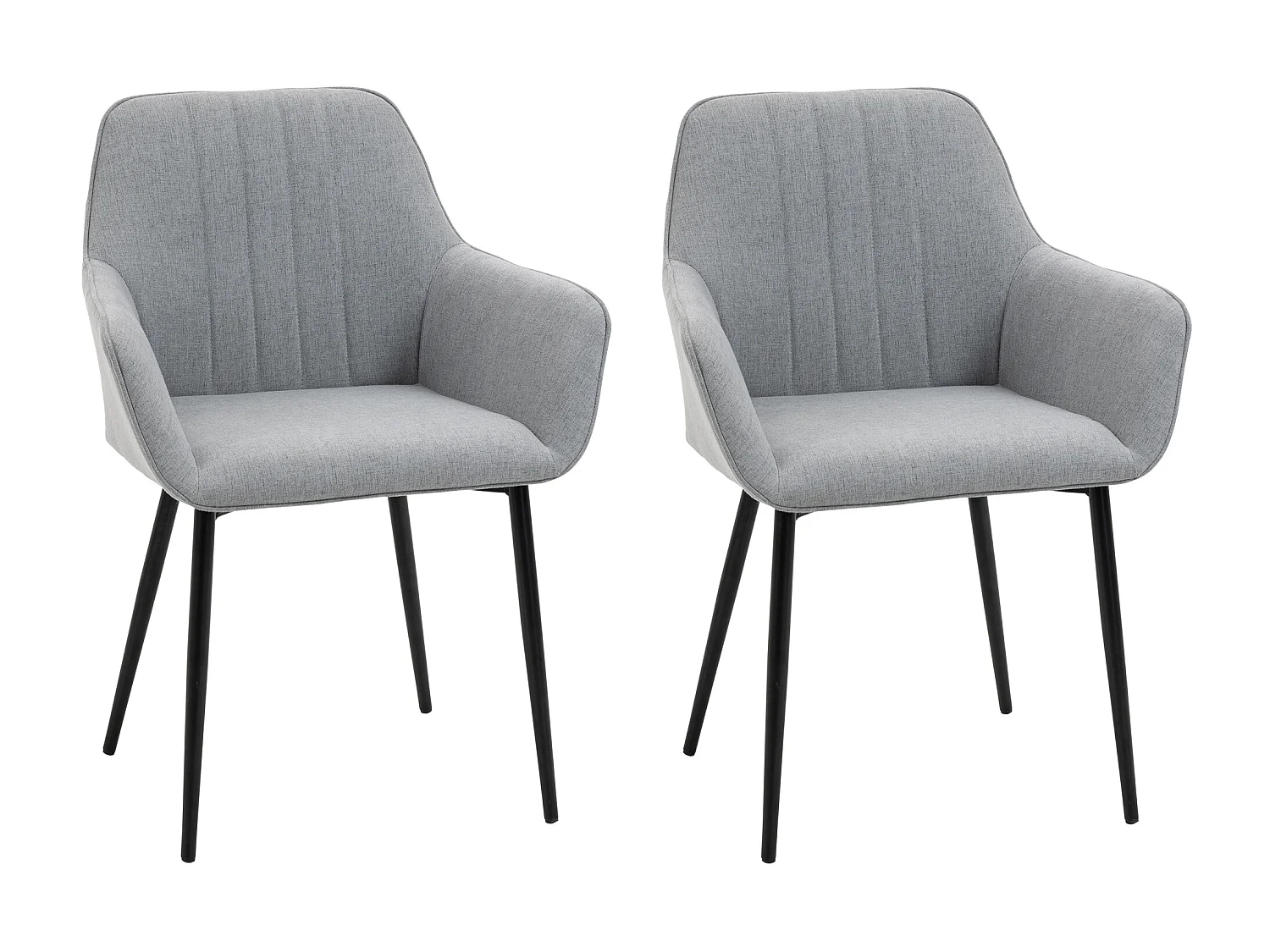 Chaises de visiteur design scandinave - lot de 2 chaises - pieds effilés métal noir - assise dossier accoudoirs ergonomiques lin gris
