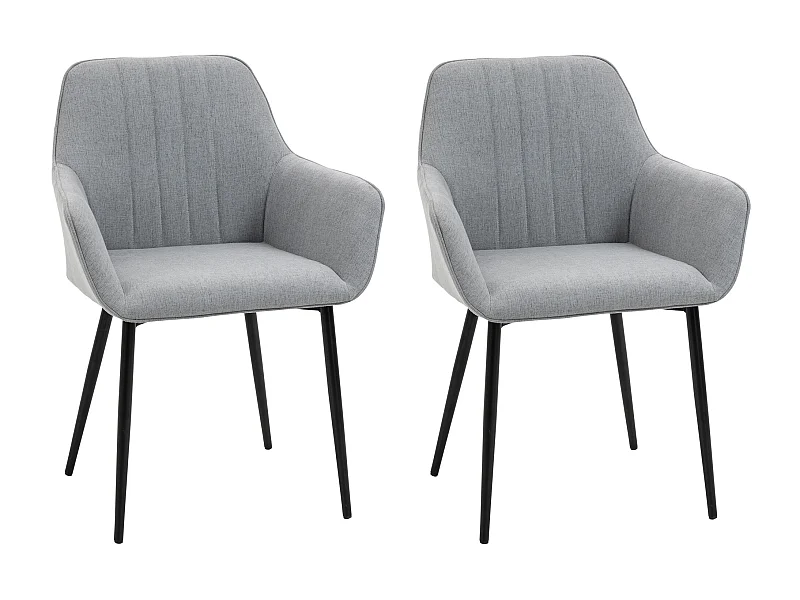 Chaises de visiteur design scandinave - lot de 2 chaises - pieds effilés métal noir - assise dossier accoudoirs ergonomiques lin gris