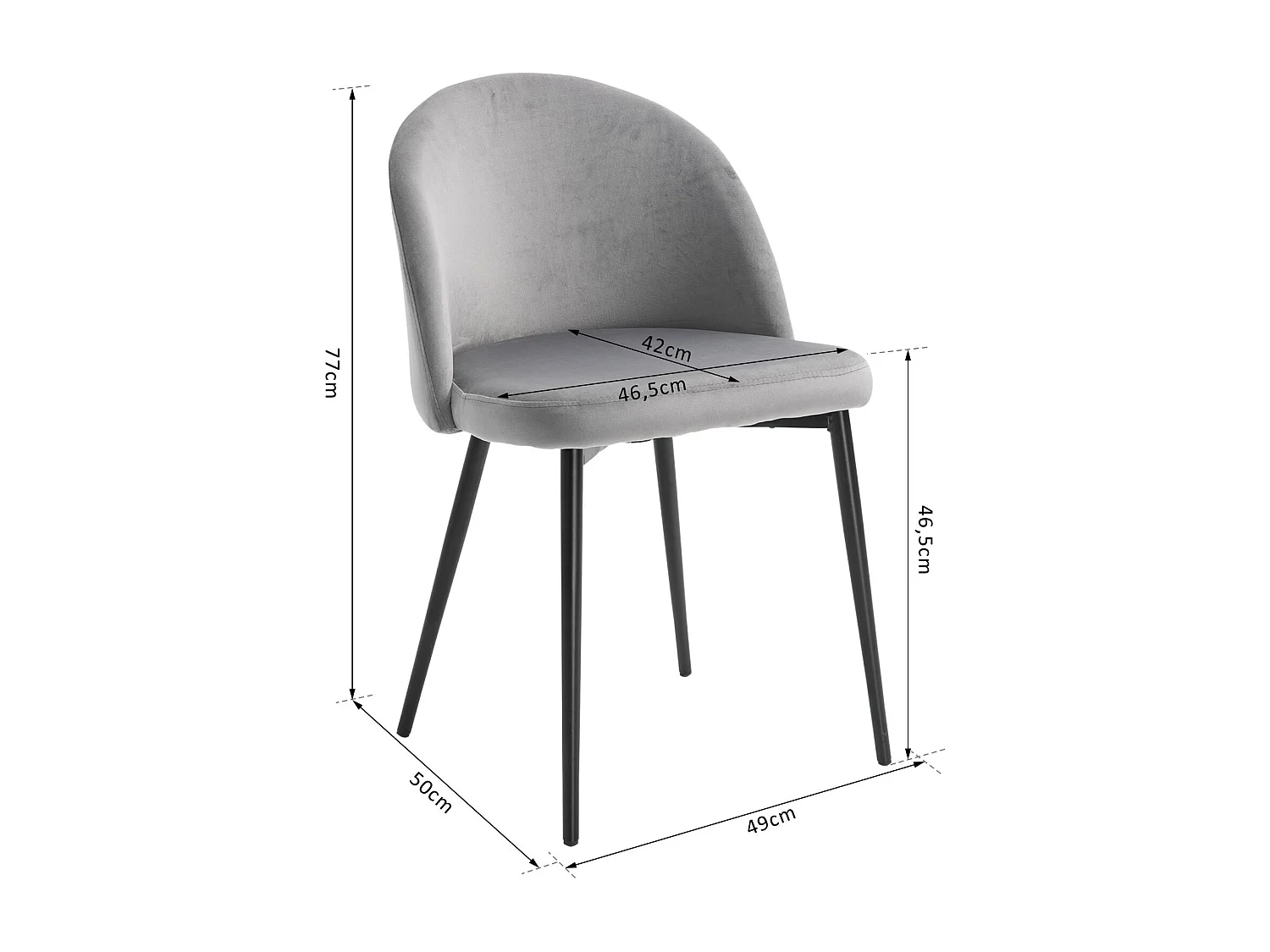 Chaises de visiteur design scandinave - lot de 2 chaises - pieds effilés métal noir - assise dossier ergonomique velours gris