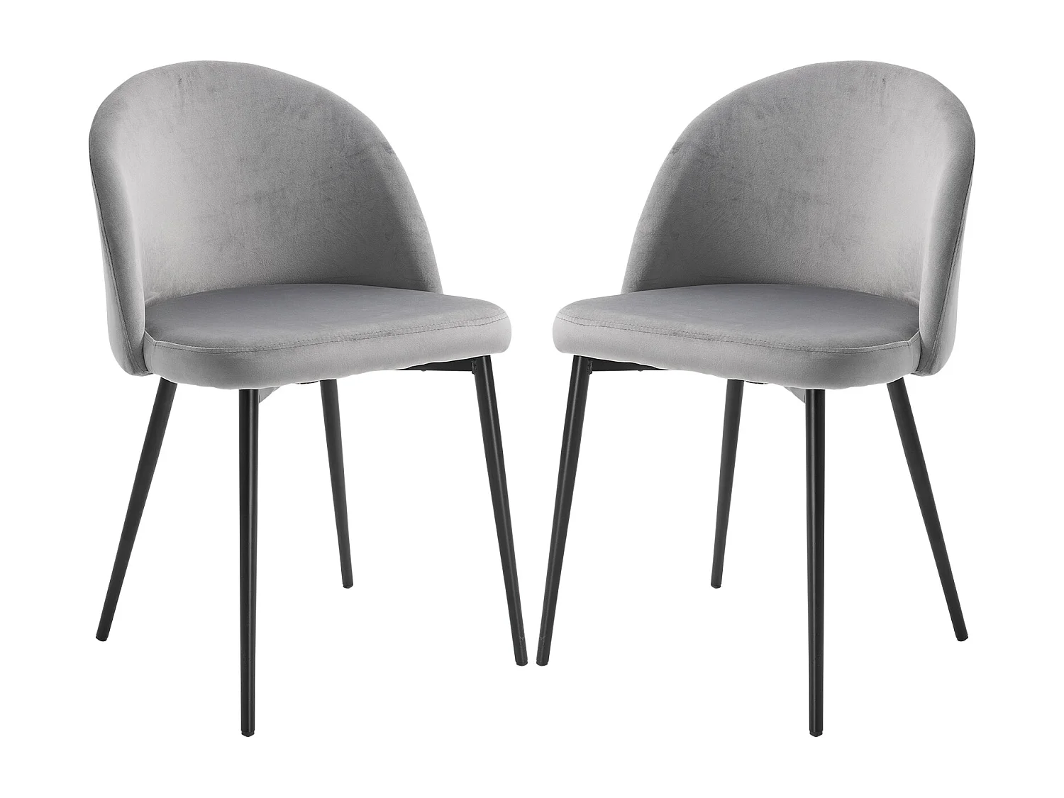 Chaises de visiteur design scandinave - lot de 2 chaises - pieds effilés métal noir - assise dossier ergonomique velours gris
