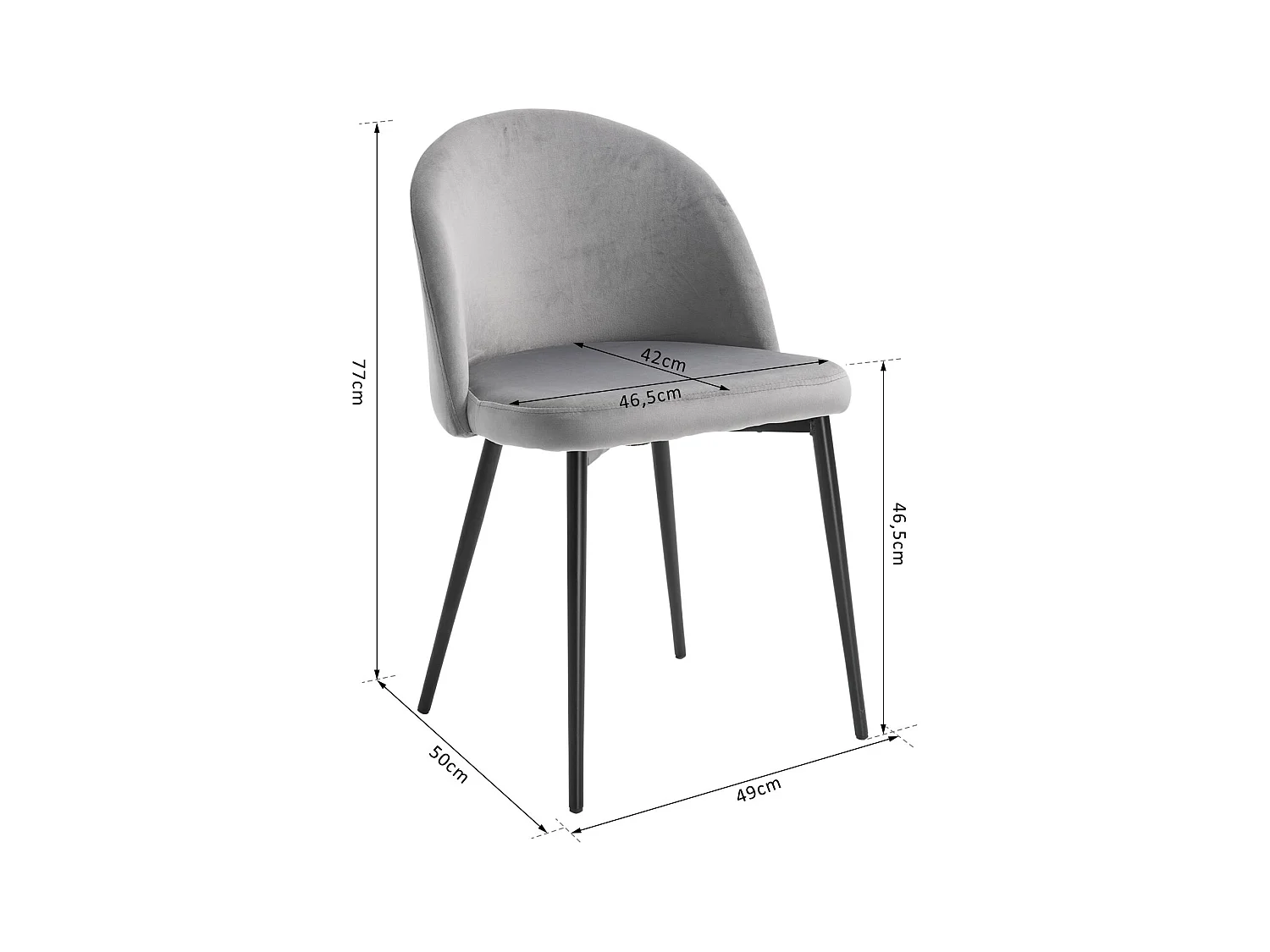 Chaises de visiteur design scandinave - lot de 2 chaises - pieds effilés métal noir - assise dossier ergonomique velours gris