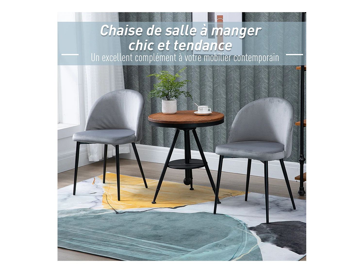 Chaises de visiteur design scandinave - lot de 2 chaises - pieds effilés métal noir - assise dossier ergonomique velours gris