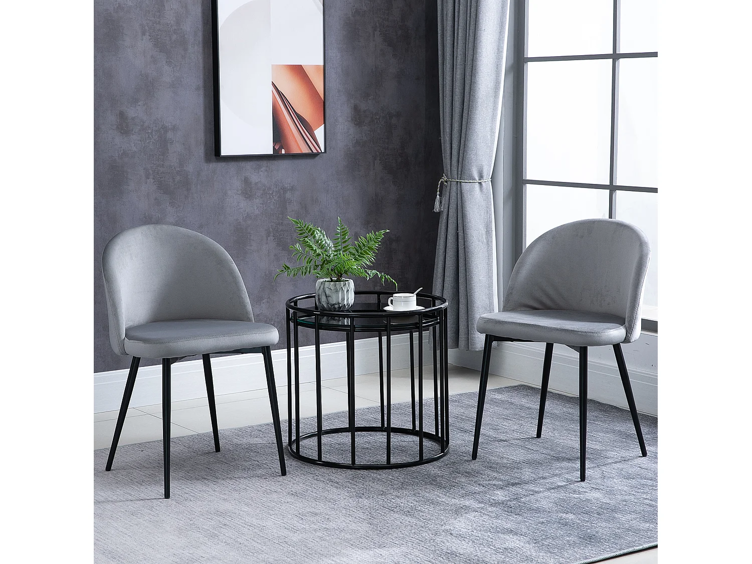 Chaises de visiteur design scandinave - lot de 2 chaises - pieds effilés métal noir - assise dossier ergonomique velours gris