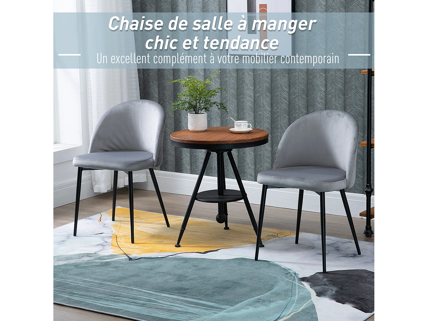 Chaises de visiteur design scandinave - lot de 2 chaises - pieds effilés métal noir - assise dossier ergonomique velours gris