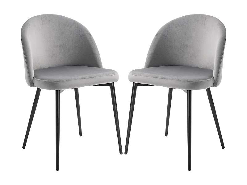 Chaises de visiteur design scandinave - lot de 2 chaises - pieds effilés métal noir - assise dossier ergonomique velours gris