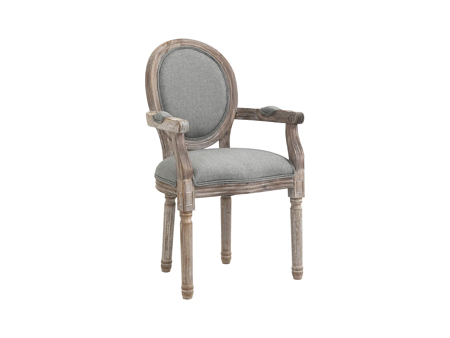 Chaise de salle à manger chaise de salon médaillon style Louis XVI bois massif patiné sculpté tissu lin gris