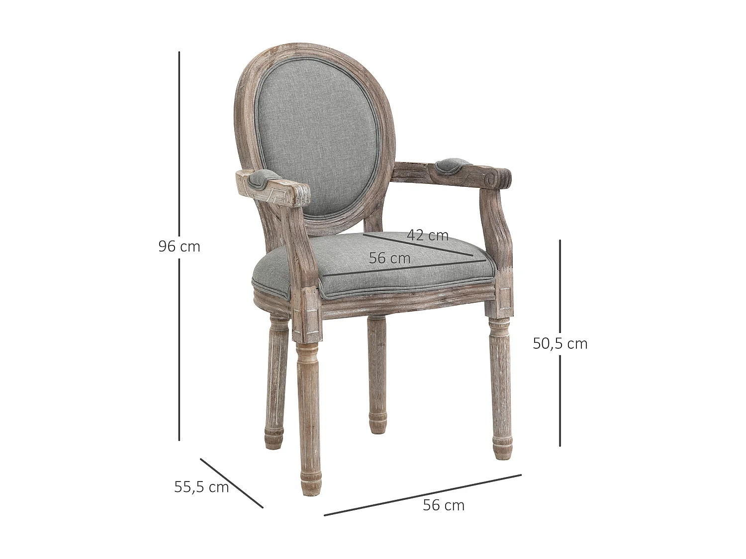 Chaise de salle à manger chaise de salon médaillon style Louis XVI bois massif patiné sculpté tissu lin gris