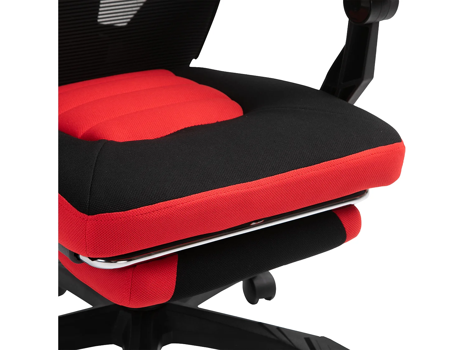 Fauteuil gaming chaise gamer dossier et hauteur réglable roulettes pivotantes repose-pied tissu maille rouge noir