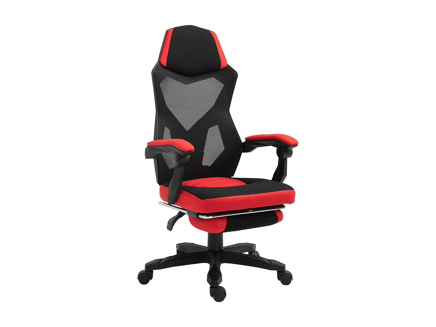 Fauteuil gaming chaise gamer dossier et hauteur réglable roulettes pivotantes repose-pied tissu maille rouge noir