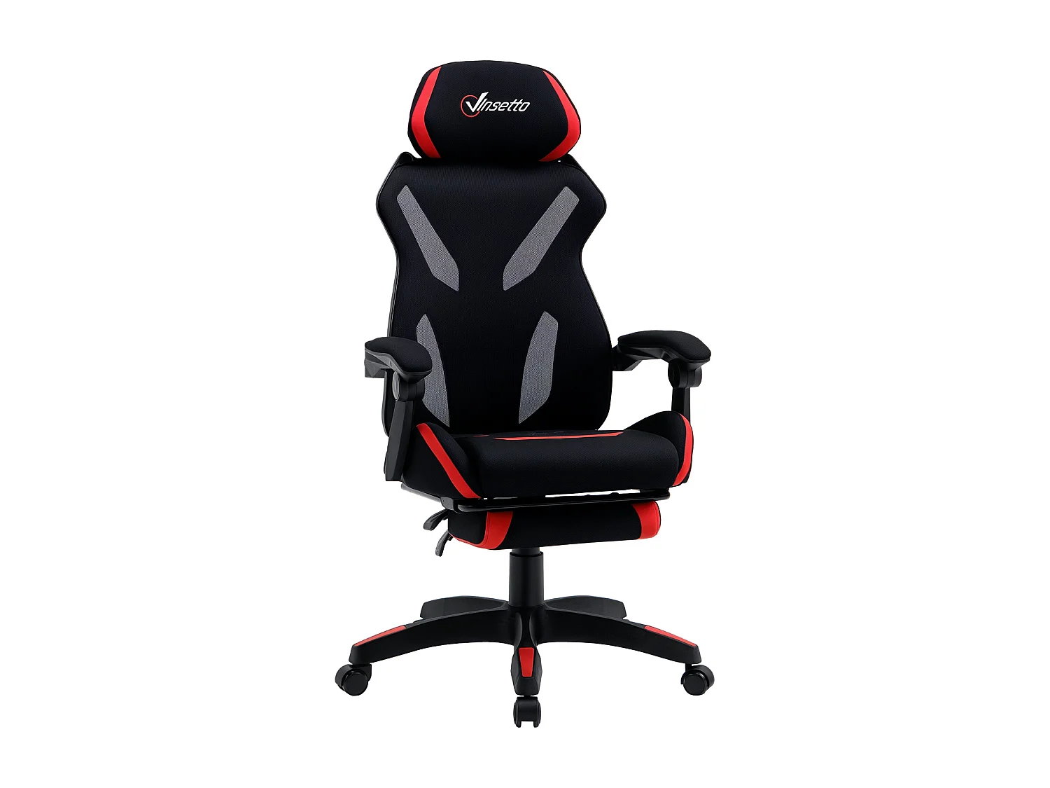 Vinsetto Fauteuil gaming chaise gamer réglable pivotant dossier inclinable repose-pied polyester rouge noir