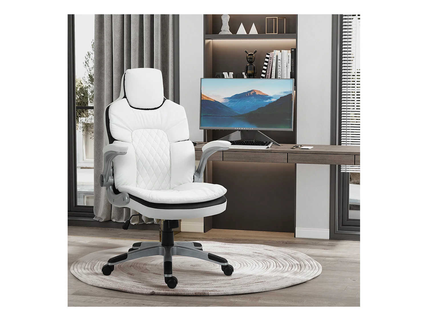 HOMCOM Fauteuil de bureau manager gaming style baquet racing dossier assise capitonné revêtement synthétique blanc noir