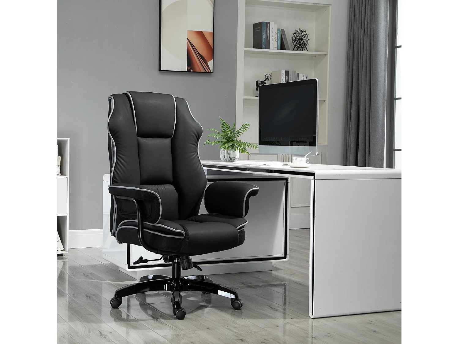 Fauteuil de bureau gamer ergonomique grand confort - 76L x 80l x 118-124H cm - noir