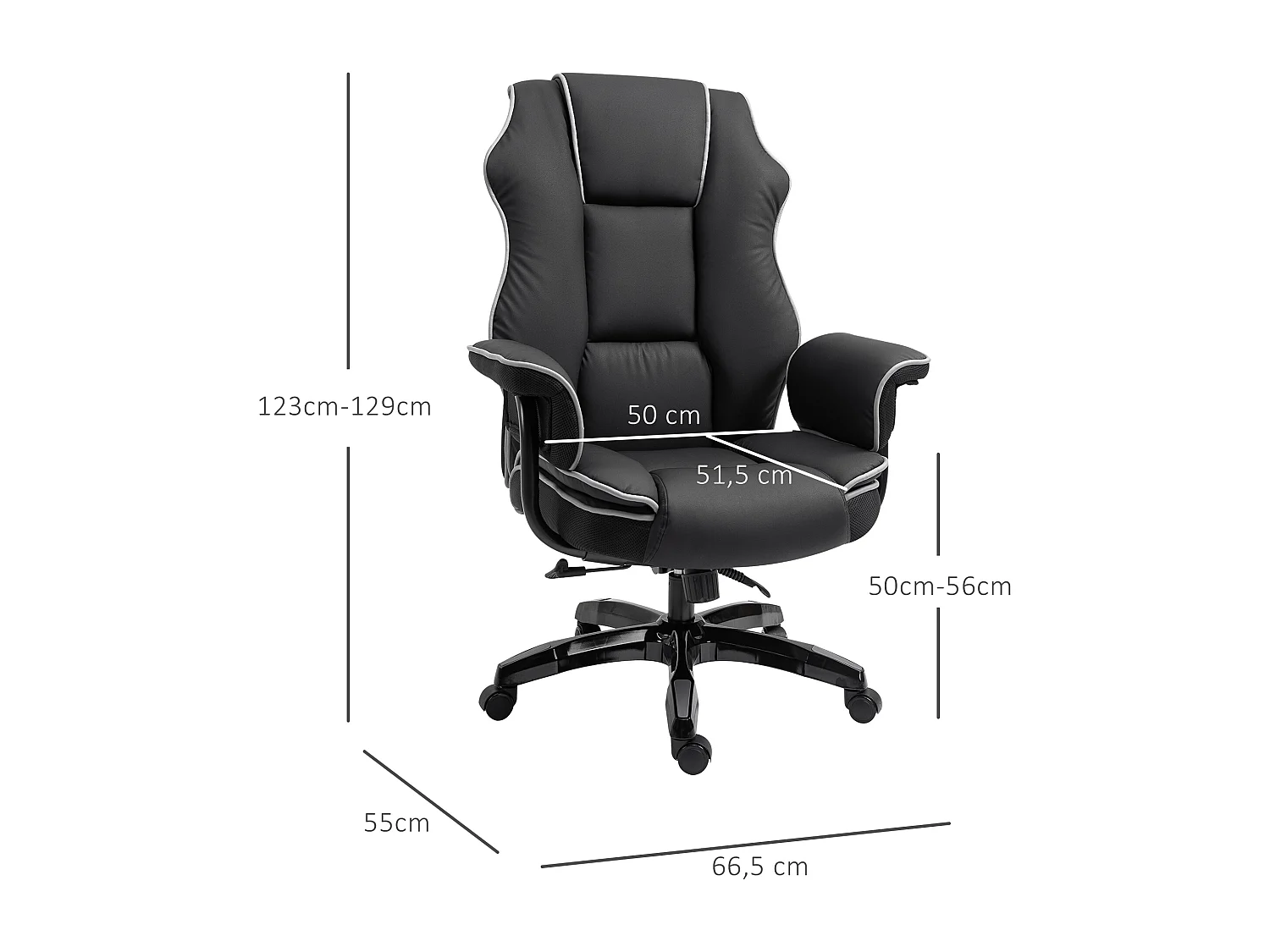 Fauteuil de bureau gamer ergonomique grand confort - 76L x 80l x 118-124H cm - noir